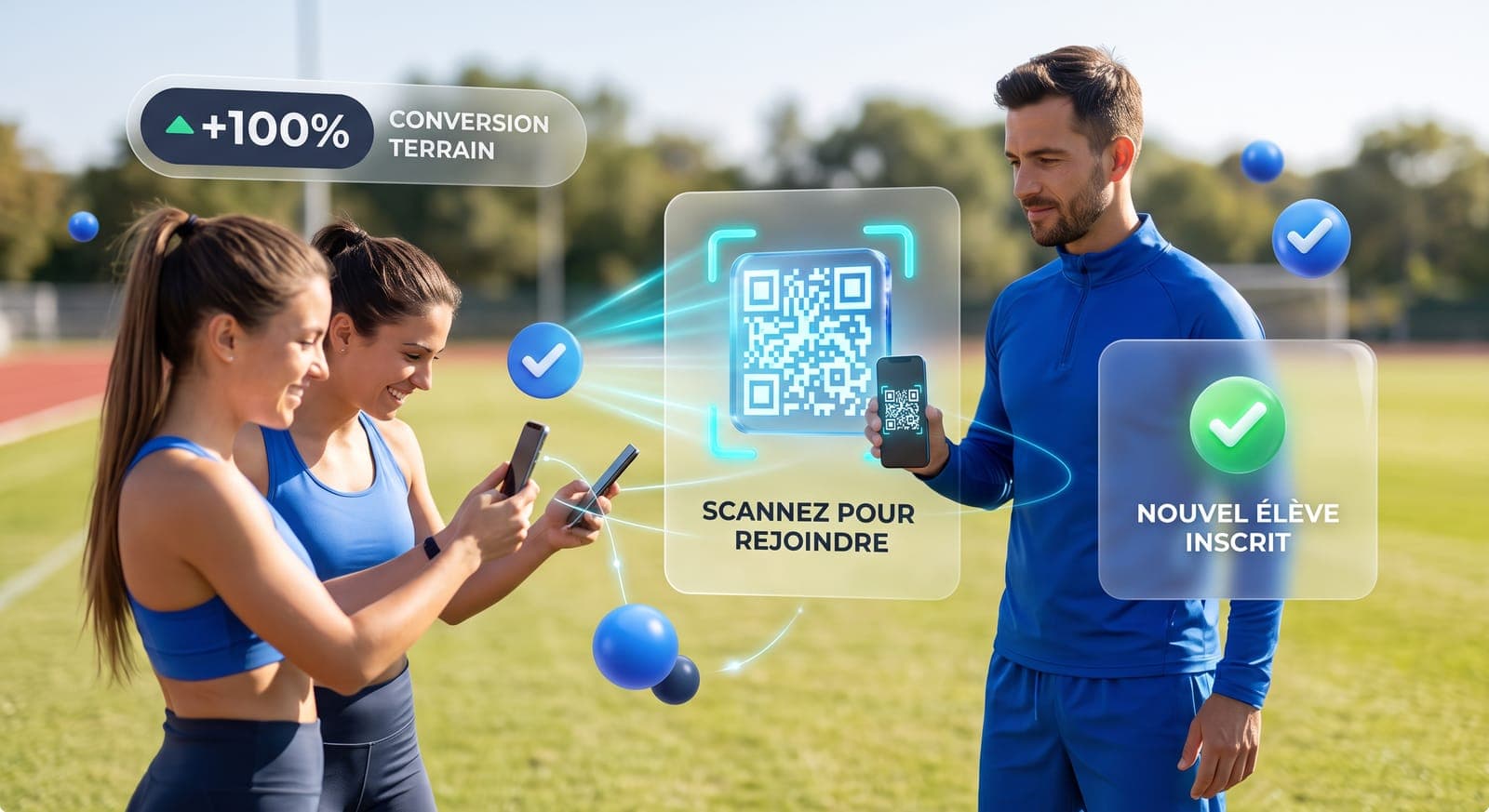 Inscription instantanée terrain par QR code pour coachs sportifs et cours collectifs