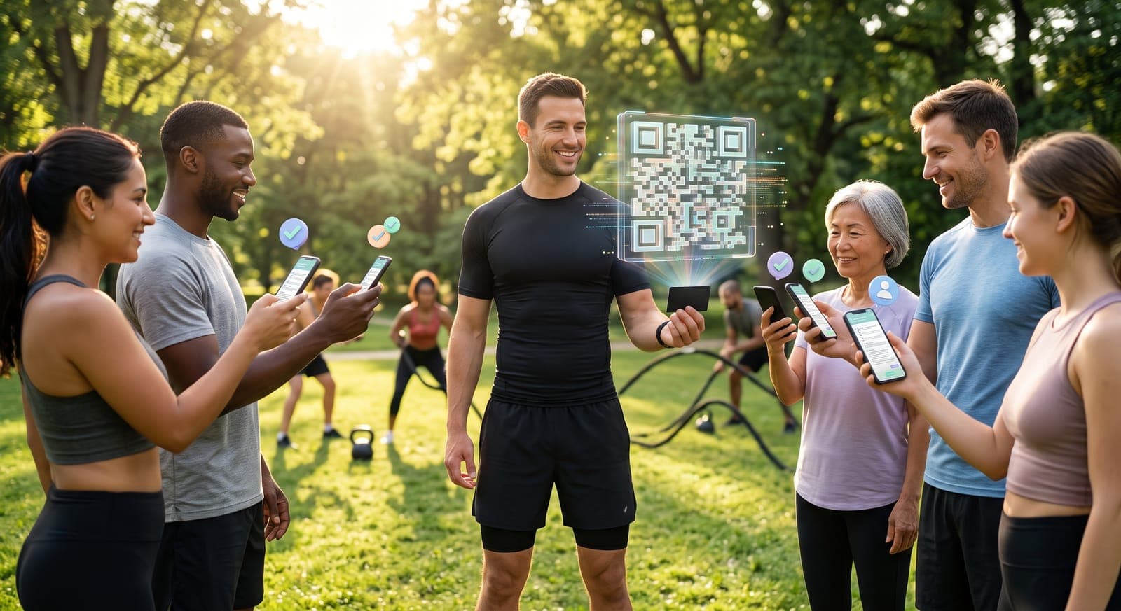 Mockup mobile d'inscription QR code pour club de sport et cours collectifs